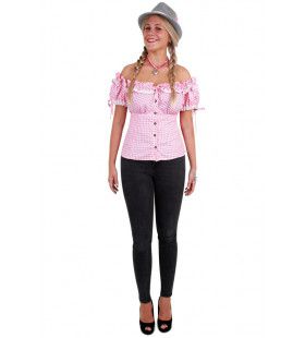 Tiroler Bluse Helga Rosa Weiß Checkered Damen