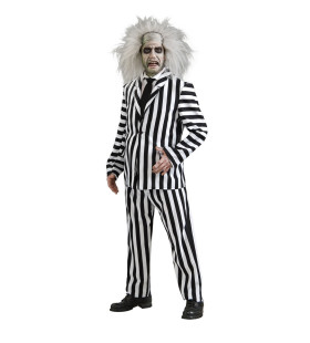 Zwart Witte Krijtstreep Beetlejuice Deluxe Man Kostuum