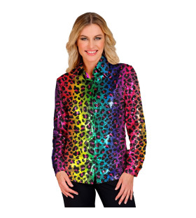 Ultrafoute Pailletten Blouse Rainbow Luipaard Vrouw