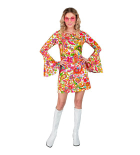 Super 60s Peace And Flower Jurk Vrouw