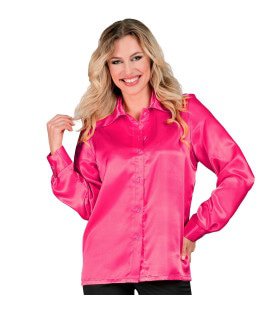 Jaren 70 Blouse Satijn Roze Vrouw