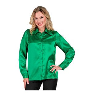 Jaren 70 Blouse Satijn Groen Vrouw