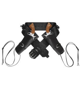 Saloon Shooter Western Dubbel Holster Met Riem Lederlook , Zwart