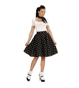 Black Lady 50s Rock And Roll Rok Met Nekband, Zwarte Stippen Vrouw Kostuum