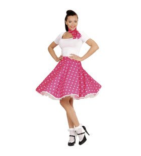 50s Rock And Roll Rok Met Nekband, Roze Pink Jumper Vrouw Kostuum