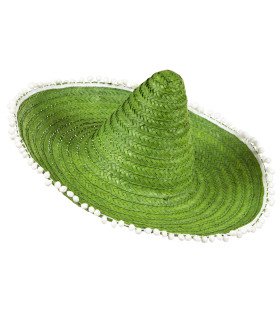 Sombrero 50 Cm, Grün Mit Pom Poms