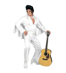 King Of Rock, Zeer Luxe Uitvoering White Elvis Kostuum Man