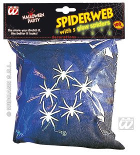 Spinnenweb Zwart, 100gram Met 5 Spinnen