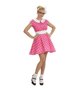 Jurk 50s Met Petticoat, Roze Ms Diner Kostuum Vrouw