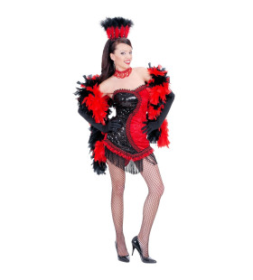 Las Vegas Showgirl Zwart / Rood Chorous Line Kostuum Vrouw