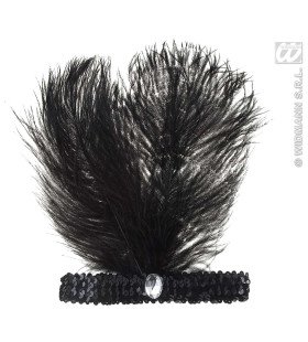 Stirnband Schwarz Mit Marabou Und Edelstein