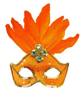 Samba Oogmasker Brazilie Met Veren En Parels, Neon Oranje