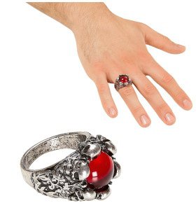 Halloween Accessoire Schedelring Met Rode Steen