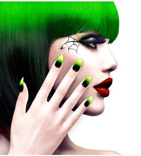 Devils Nails Stiletto Schwarz / Neon Green