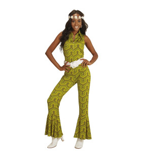 Groovy Geralda 70er Damen Jumpsuit, Tapete Kostüm