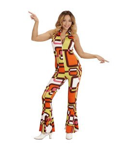 Groovy Geralda 70er Damen Jumpsuit, Röhrchen Kostüm