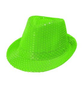 Neon Groene Fedora Hoed Met Pailletten