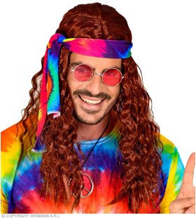 Hippie Pruik Met Hoofdband Tie Dye Bruin