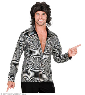 70s Verblindend Schitterend Disco Shirt Zilver Man