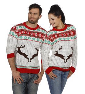 Weihnachtspullover Weiß Mit Rentieren Unisex