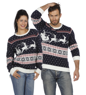 Weihnachtspullover Blau Mit Schlitten Unisex