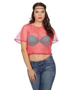 Disco Visnetshirt Neonroze Vrouw