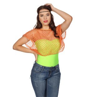 Disco Visnetshirt Neonoranje Vrouw