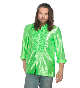 Groene Ruchesblouse Satijn Foute Neon Disco