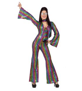 Shiny Rainbow Jaren 80 Catsuit Vrouw Kostuum