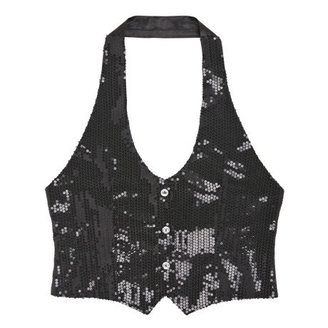 Damen Pailletten Vest Schwarz