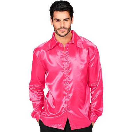 70er Jahre Disco -Shirt Rosa Satin Herren