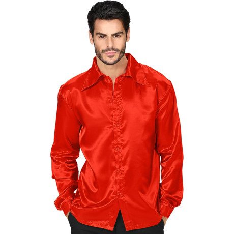 70er Jahre Disco -Shirt Rot Satin Herren