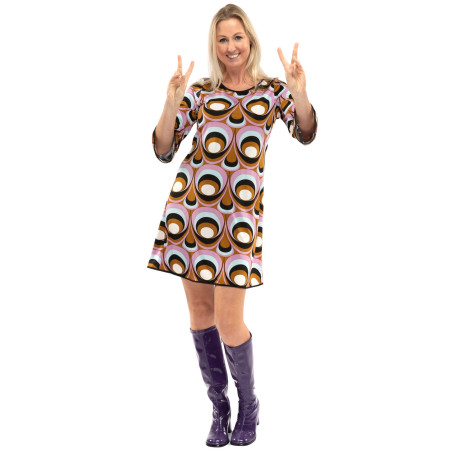 70er Jahre Hippie Soul Disco 60s Psychedelic Eyes Kleid Damen