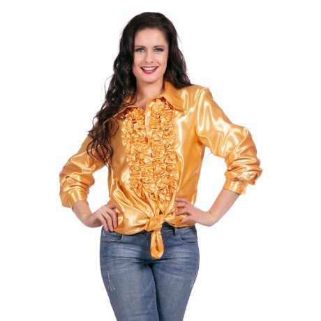 Oranje Ruchesblouse Satin Foute Disco Unisex