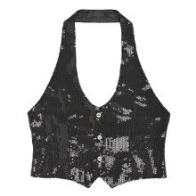 Damen Pailletten Vest Schwarz