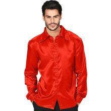 70er Jahre Disco -Shirt Rot Satin Herren