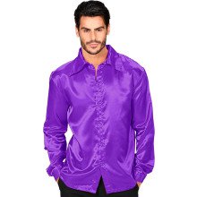 70er Jahre Disco -Shirt Purpur Satin Herren