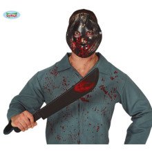 Blutspritzer Halloween -Maske Und Machete 54 Zentimeter