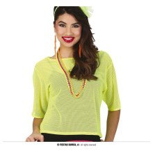 Also 80er Netz Neon Gelbes Hemd Damen