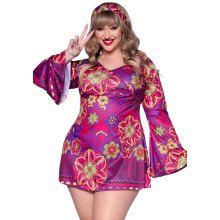 Retro 70s Hippie Rosa Purple Plus Size Damenkostüm