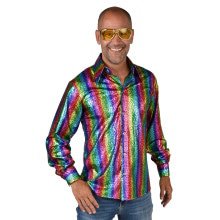 Auffälliges Regenbogen Disco Shirt Herren