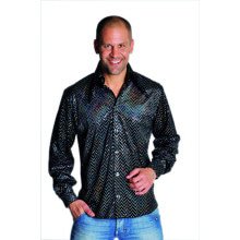 Glänzender Disco Guy Pailletten Hemd Schwarz Herren