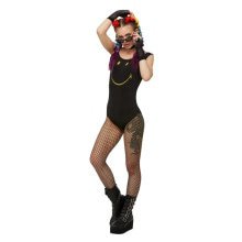 Schwarzer Smiley Raver Bodysuit Damen