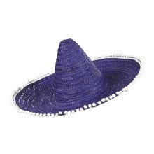 Sombrero 50 Cm, Blau / Lila Mit Pom Poms