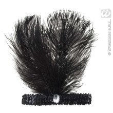 Stirnband Schwarz Mit Marabou Und Edelstein