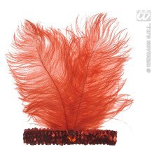 Stirnband Rot Mit Marabou Und Edelstein