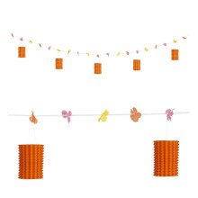 Festliche Girlande Mit Laternen Und Blumen Orange / Gelb, 3 Meter