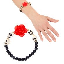 Horrorarmband Weißer Schädel Rot Rose