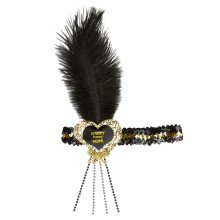 20s Glitzer Stirnband Schwarz / Gold Frohes Neues Jahr Herz