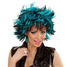 Punk Chick Perücke, Dampfendes Schwarz / Blau